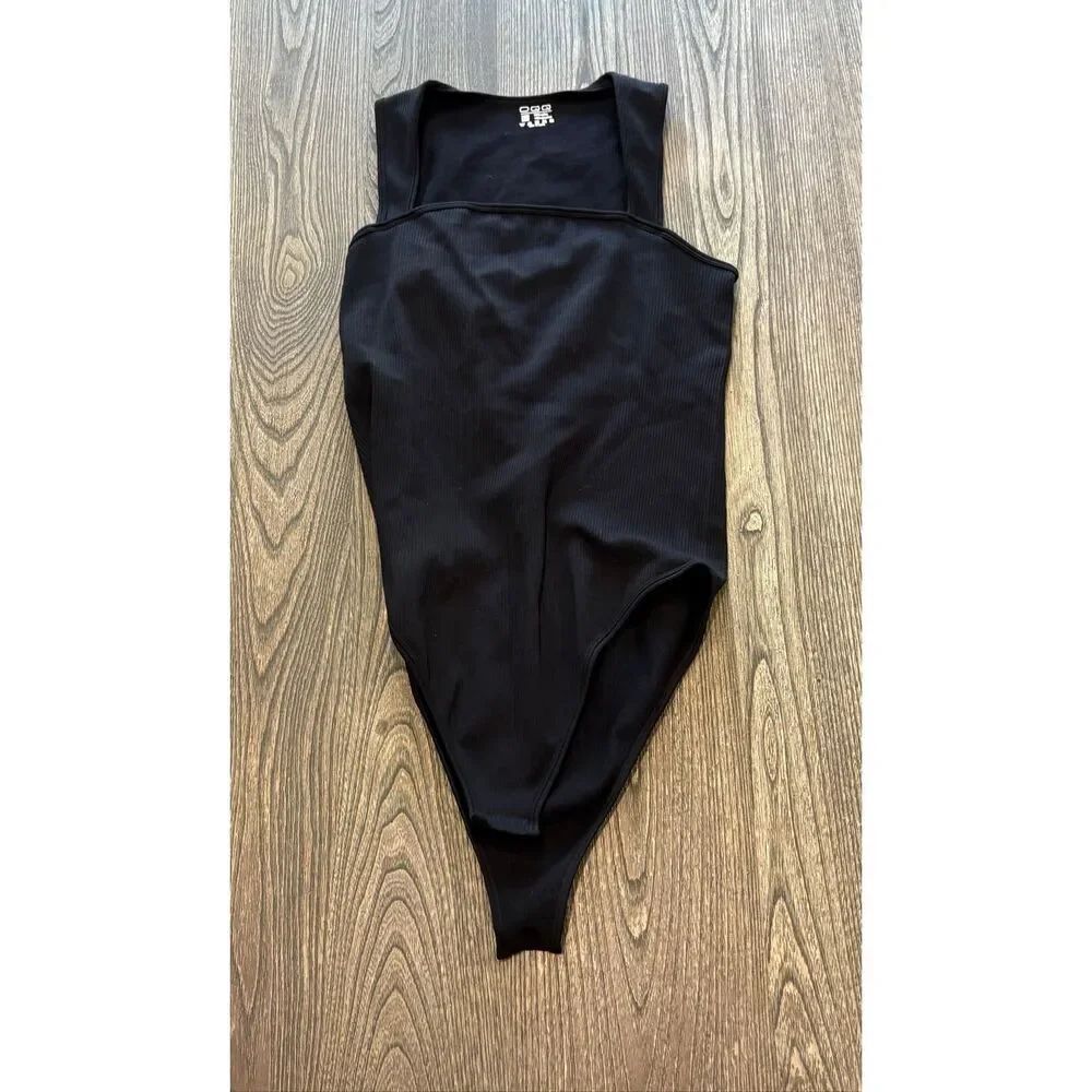 OQQ Strappy Square Neck Sleeveless Tummy Control Tank Tops Bodysuits Black XL